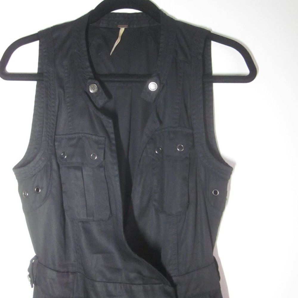 Vintage 90’s Free People Black Tencel Mini Dress Deep V-Neck Pullover Size XS